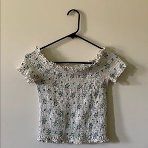 A ruffle lettuce stitch crop top